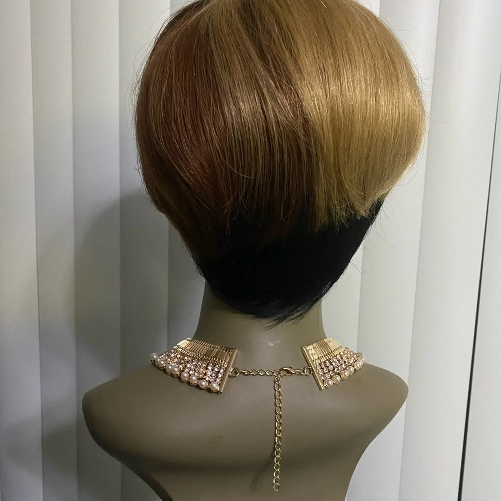 1B/27/33 Mixed Color Pixie Cut Human Hair Wig - Picture 4 of 7